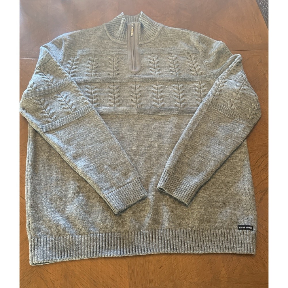 Saint James Detroit 1/4 Zip Pullover Wool Blend Cable Knit Sweater Men's 46 Gray - Picture 9 of 16